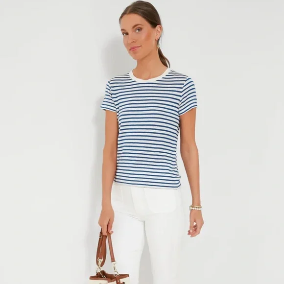Alex Mill Blue and White Prospect Tee in Stripe, Linen Blend, Size Large - Picture 7 of 8
